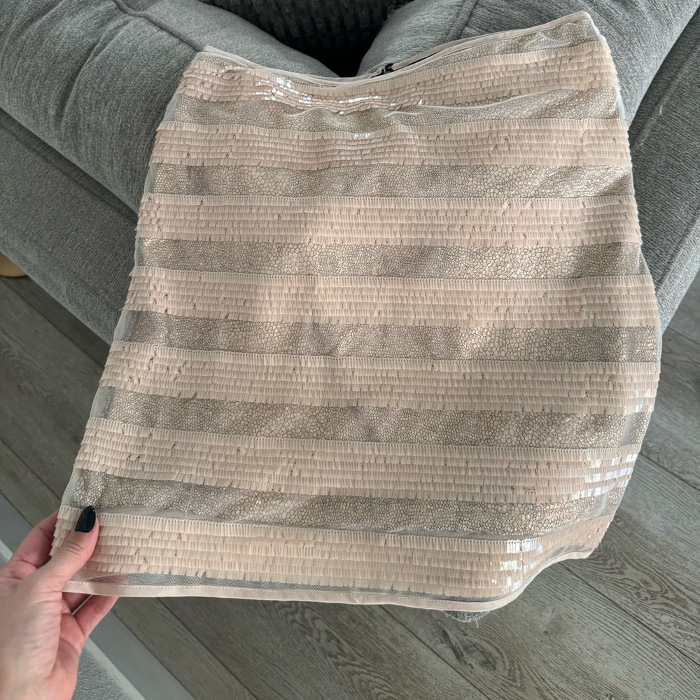 Chic Beige and Silver Striped Skirt